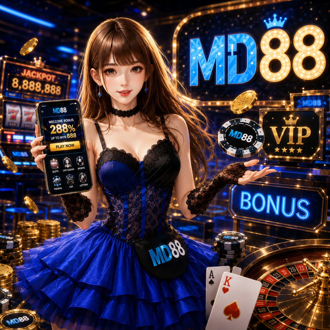 Professional live dealer at a baccarat table filmed in a studio setting with warm lighting and multiple camera angles