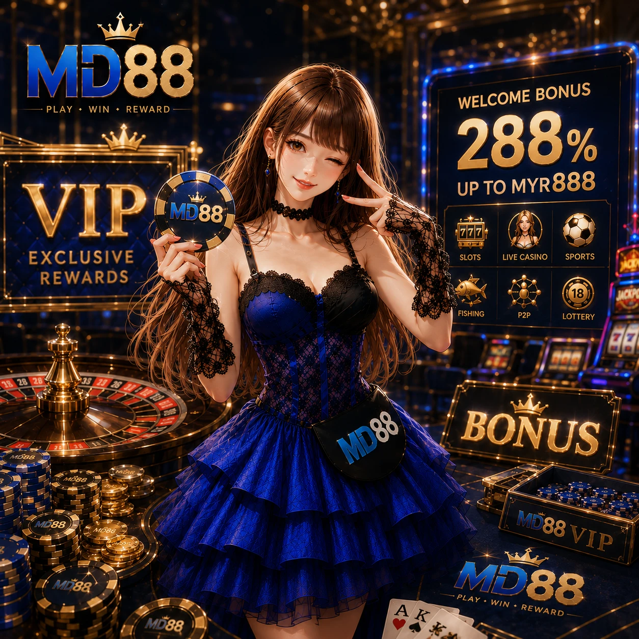 Bright lottery draw interface with numbered balls and arcade game icons arranged in a grid