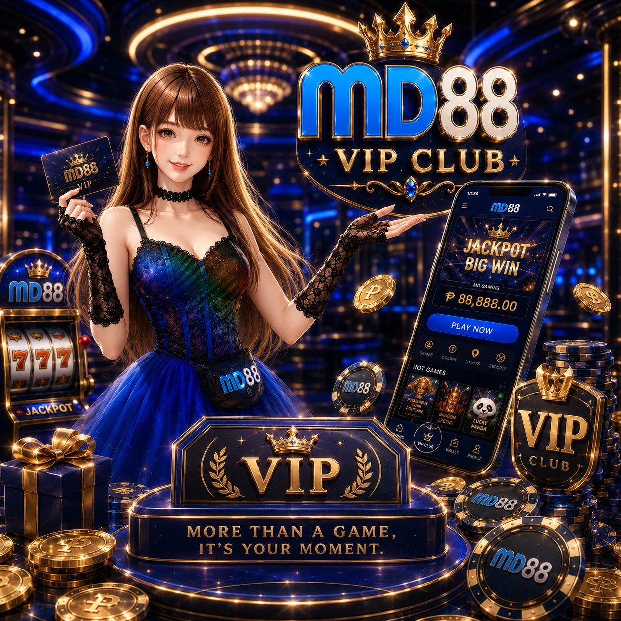 MD88 brand imagery showing a polished gold logo mark against a dark premium background with subtle light streaks and abstract geometric accents conveying trust and authority